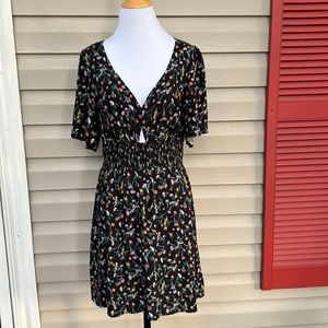NWT Wild Fable black v-neck flowered dress